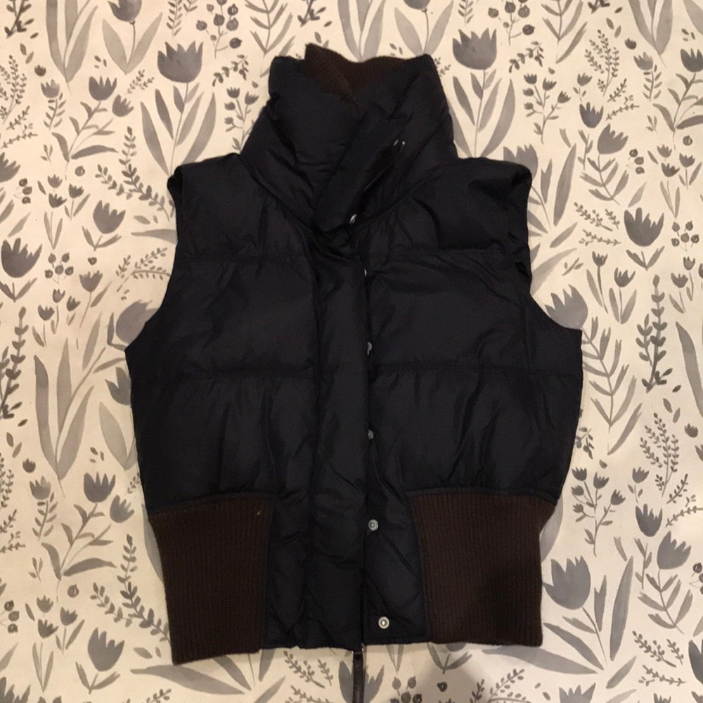 True religion navy down puffy vest brown piping